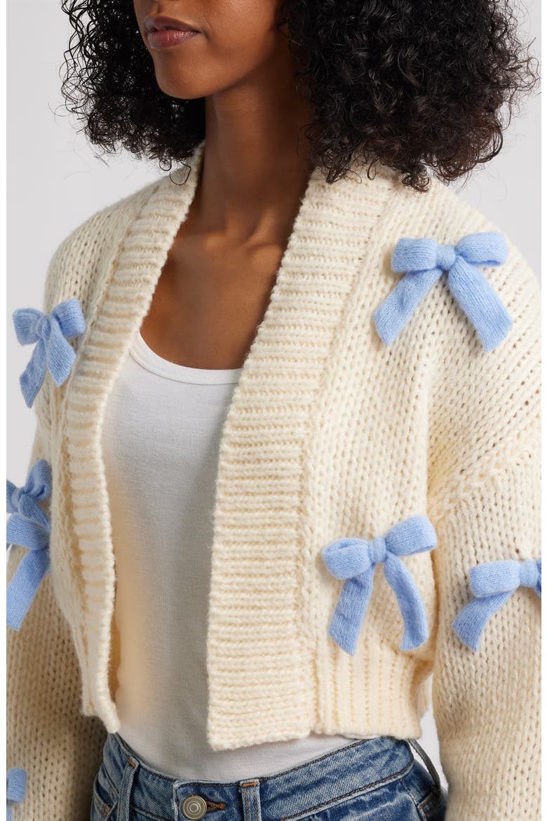 Bow Accent Crop Open Front Cardigan, Alternate, color, IVORY