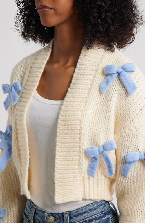 Roffe Accessories Bow Accent Crop Open Front Cardigan In Neutral