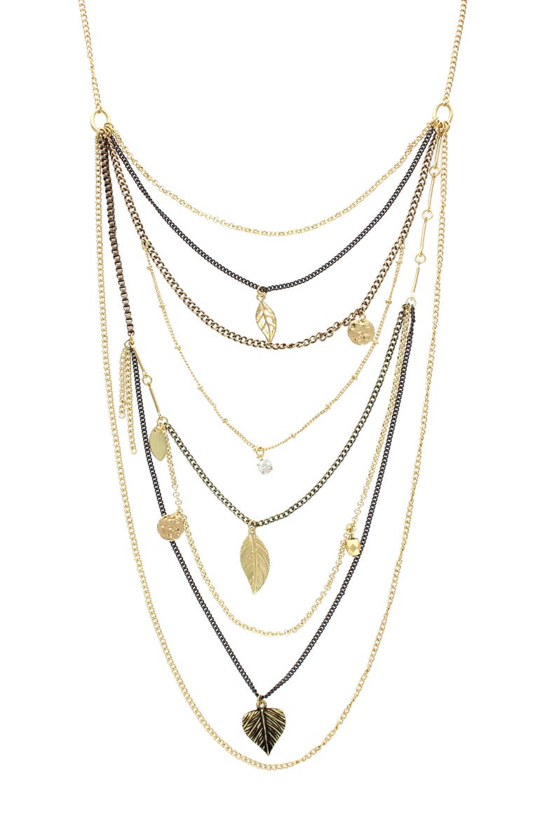 Laurissa Crystal Layered Necklace, Main, color, GOLD / GUNMETAL