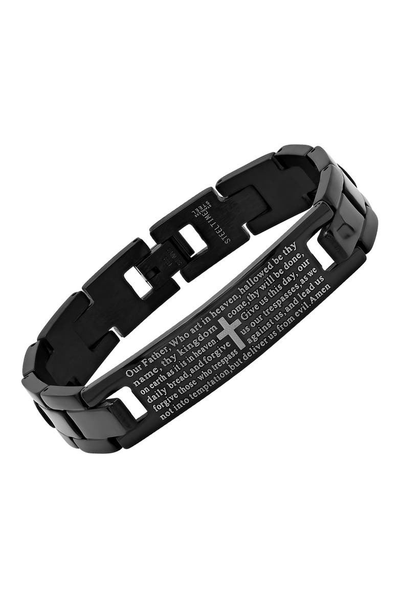 Men's Black IP Stainless Steel Lord's Prayer Bracelet, Alternate, color, BLACK