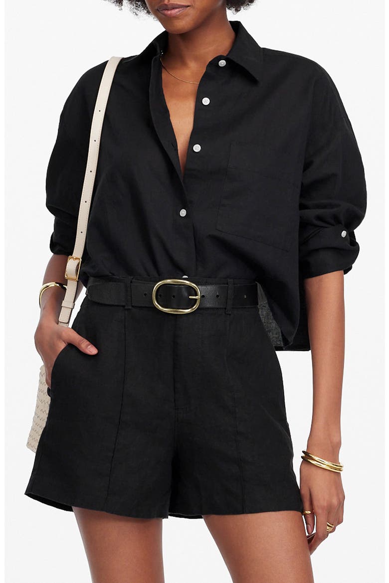 Linen Trouser Shorts, Main, color, JET BLACK
