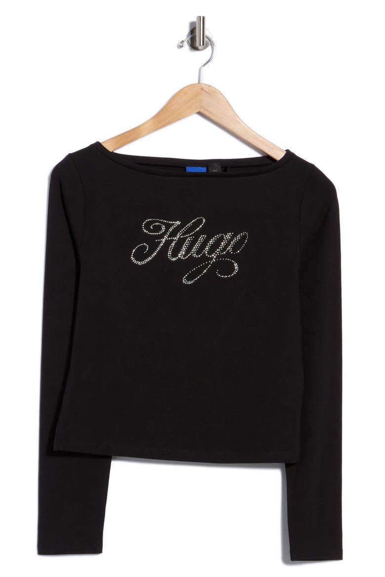 Dastja Crystal Logo Long Sleeve Top, Main, color, BLACK