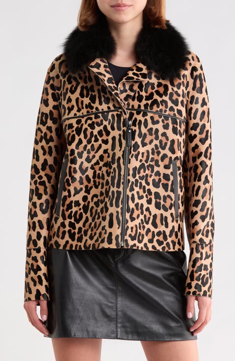 Genuine Calf Hair Jacket with Genuine Shearling Collar