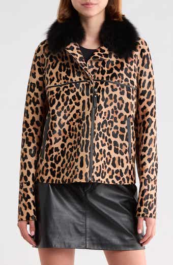 Genuine Calf Hair Jacket with Genuine Shearling Collar