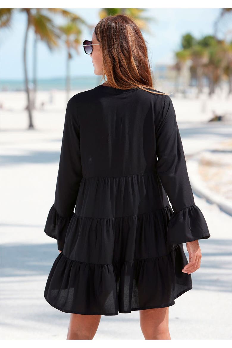 Flowy Flared Sleeve Dress, Alternate, color, Black