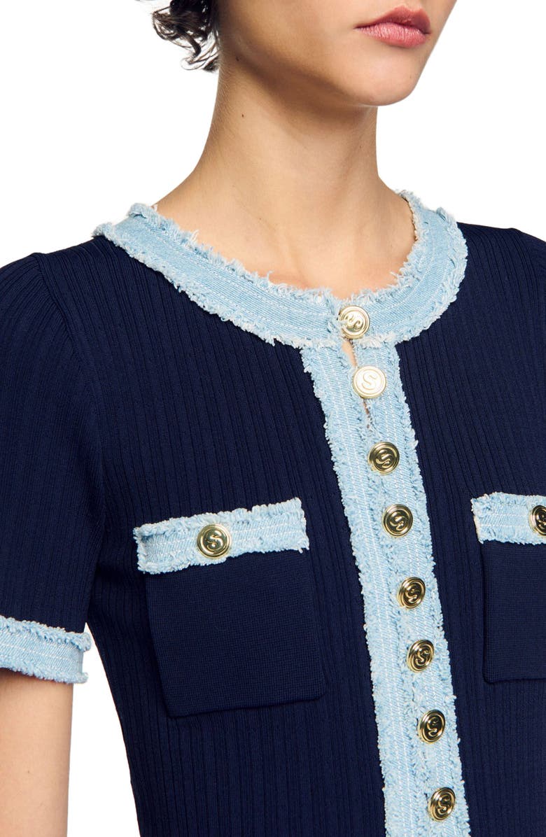 SANDRO Knit and denim midi dress, Alternate, color, 