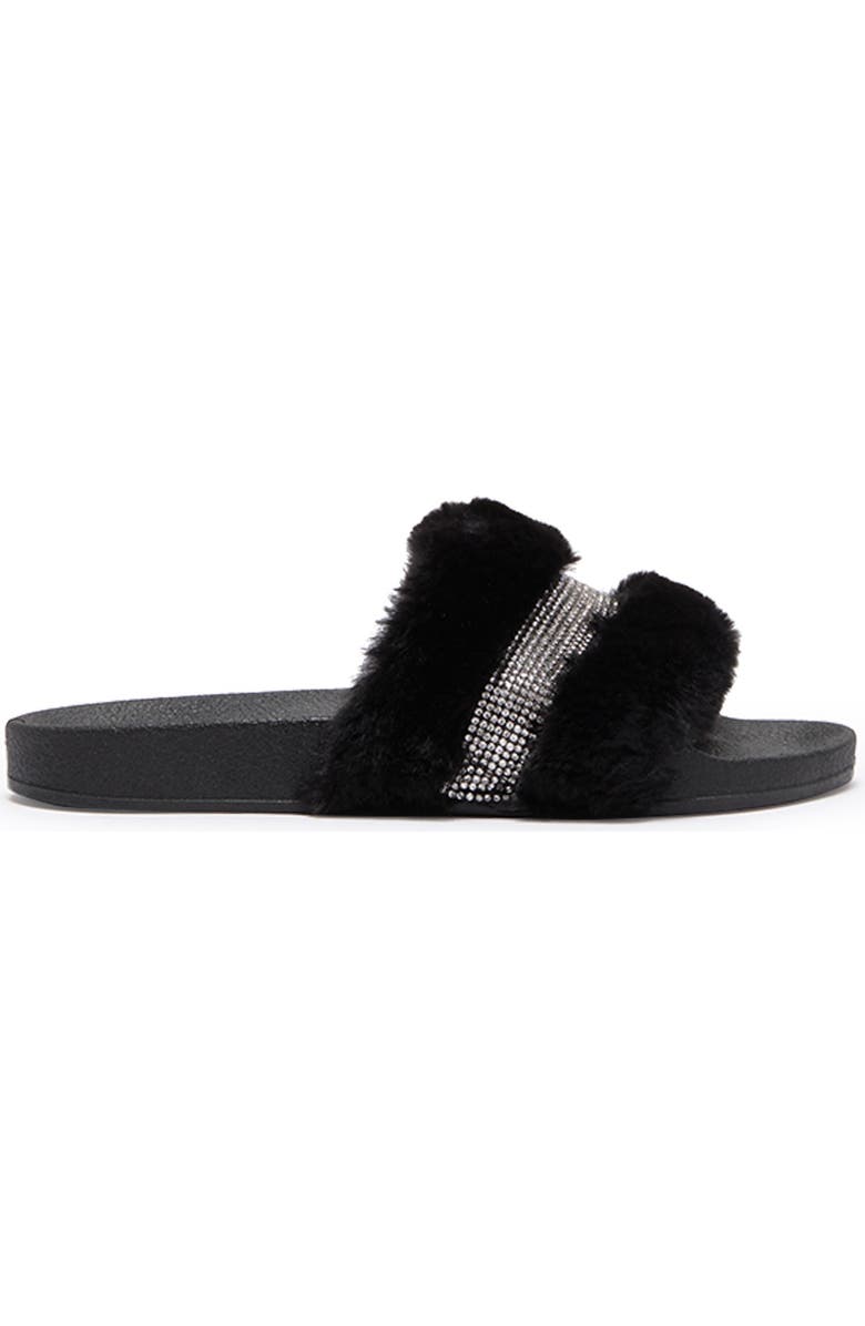 TOP GUY SHOES Rhinestone Faux Fur Slide, Alternate, color,