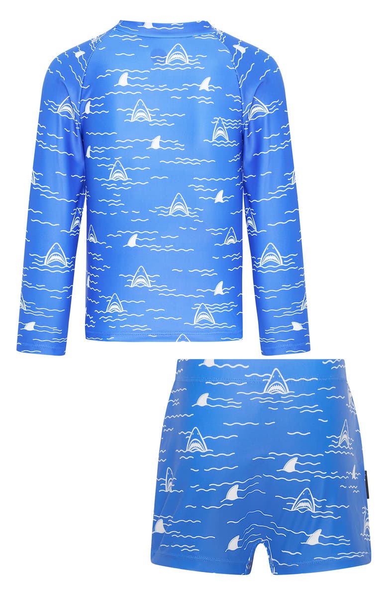 dot australia Kids' Shark Long Sleeve Two-Piece Rashguard Swimsuit, Alternate, color, 