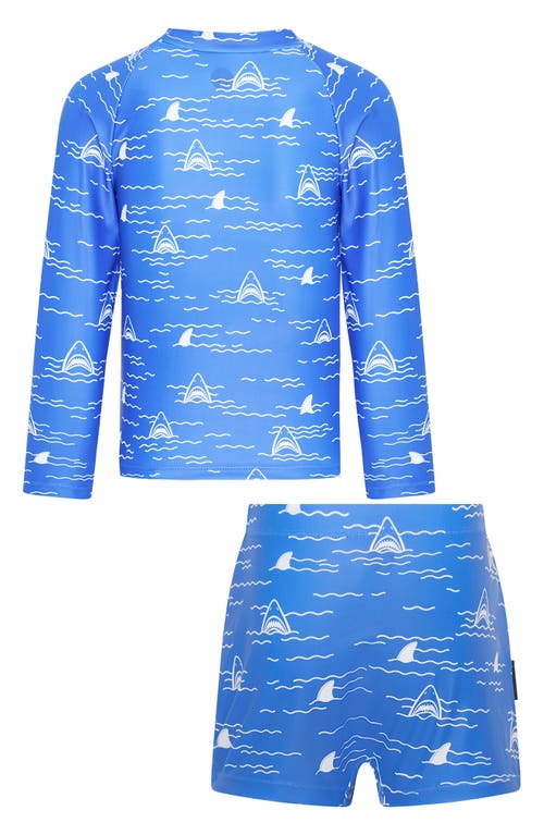Shop Dot Australia Kids' Shark Long Sleeve Two-piece Rashguard Swimsuit In Blue