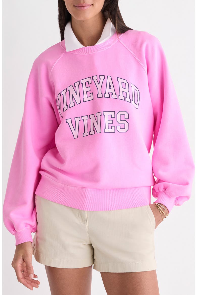 Terry Crewneck Cotton Sweatshirt, Main, color, NEON BLOOM