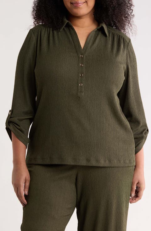 Half Placket Roll Tab Top