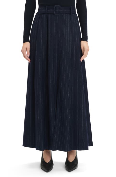 The Gabby Belted Pinstripe Maxi Skirt