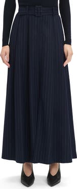 Favorite Daughter The Gabby Belted Pinstripe Maxi Skirt