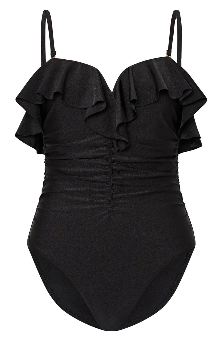 Milly Glossy Strapless Ruffle One-Piece Swimsuit, Alternate, color,