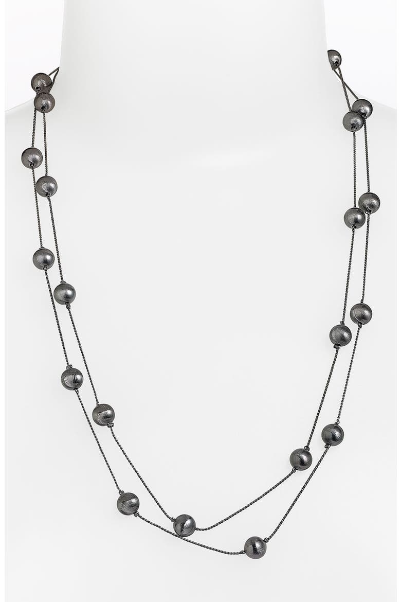 Shot Bead Long Station Necklace, Alternate, color, HEMATITE