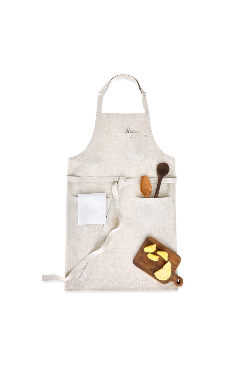 Linen Bib Apron for Men & Women with Front Pockets, 33 x 30 Inches, Alternate, color, Light Natural