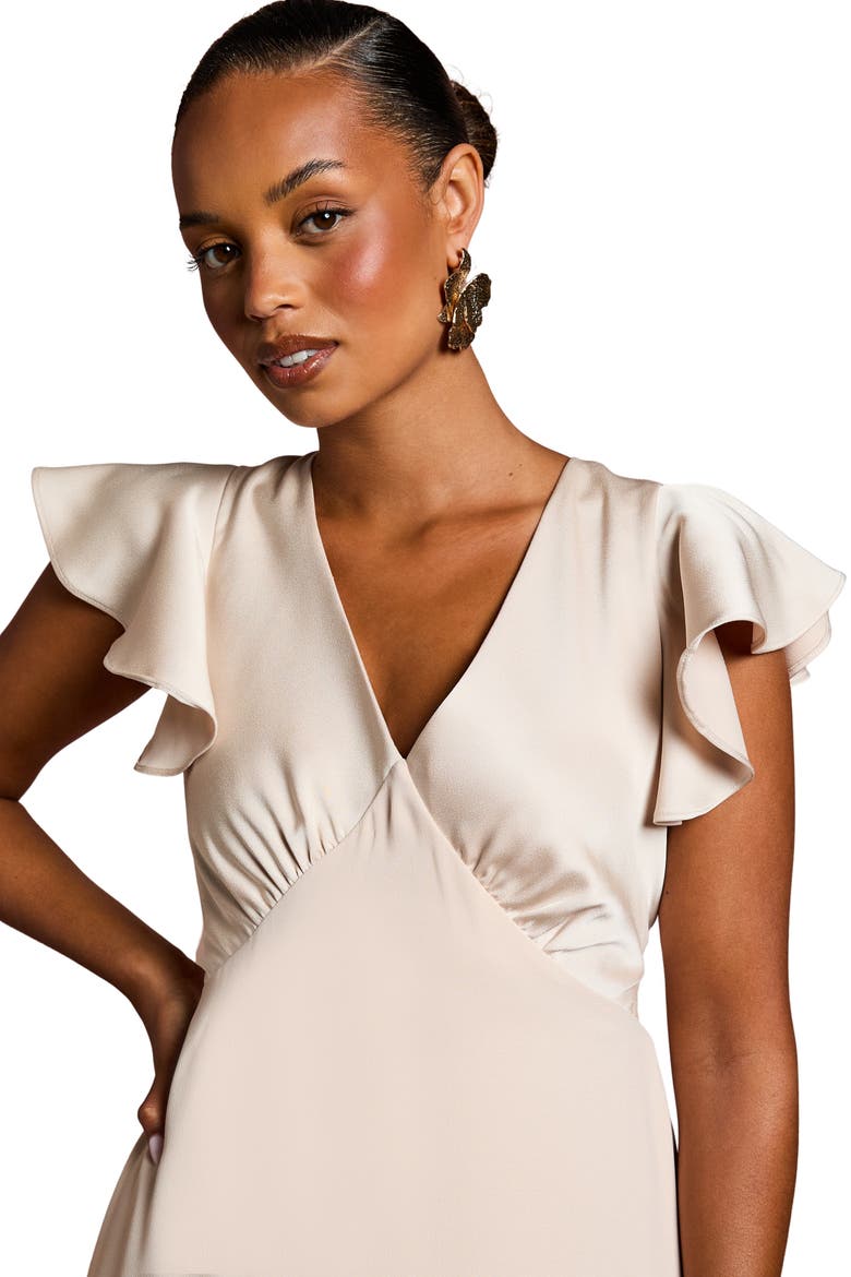 Petite V-Neck Short Sleeve Maxi Dress, Alternate, color, Champagne