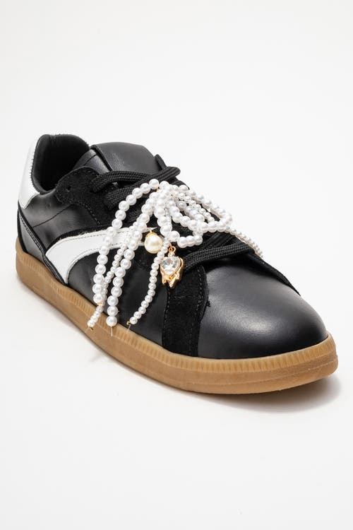 Forever & Always Shoes Taren Leather Pearl Buckle Sneakers In Black