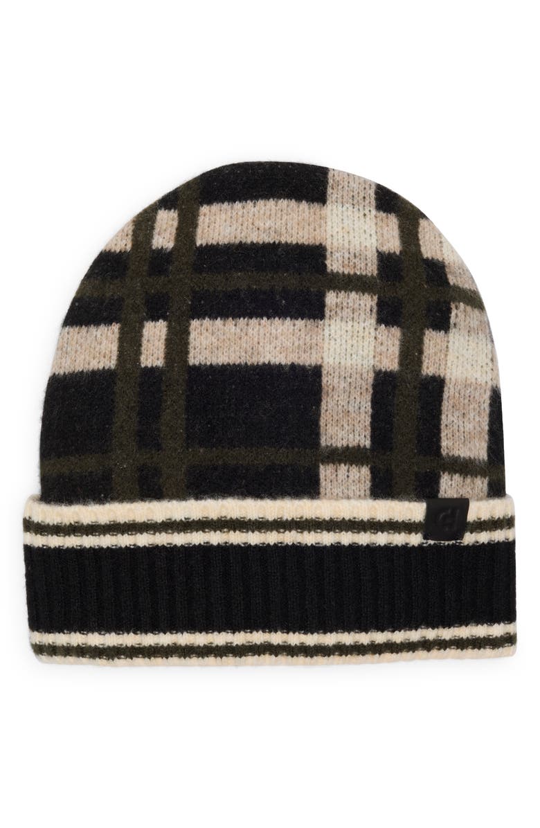 Cole Haan Plaid Cuffed Beanie, Main, color, Black Multi