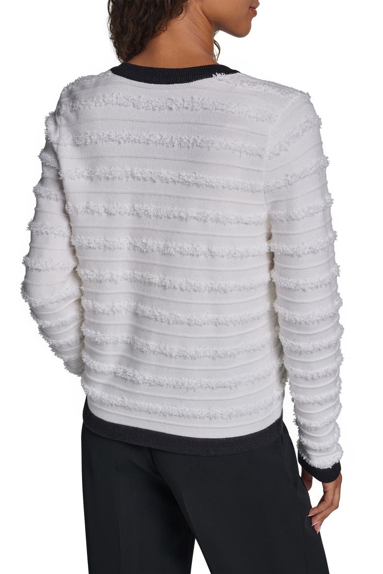 Imitation Pearl Fringe Cardigan, Alternate, color, SOFT WHITE/ BLACK