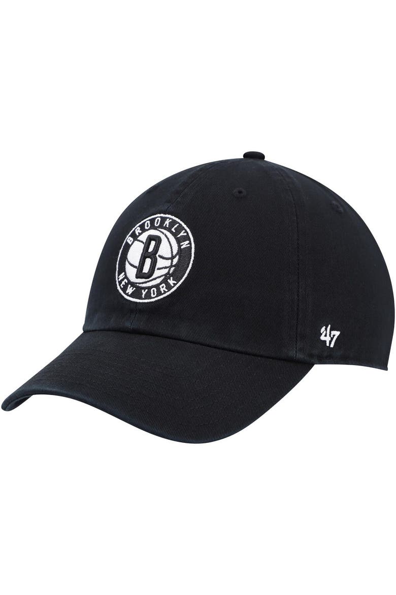 Men's '47 Black Brooklyn Nets Alternate Logo Team Clean Up Adjustable Hat, Main, color, Black