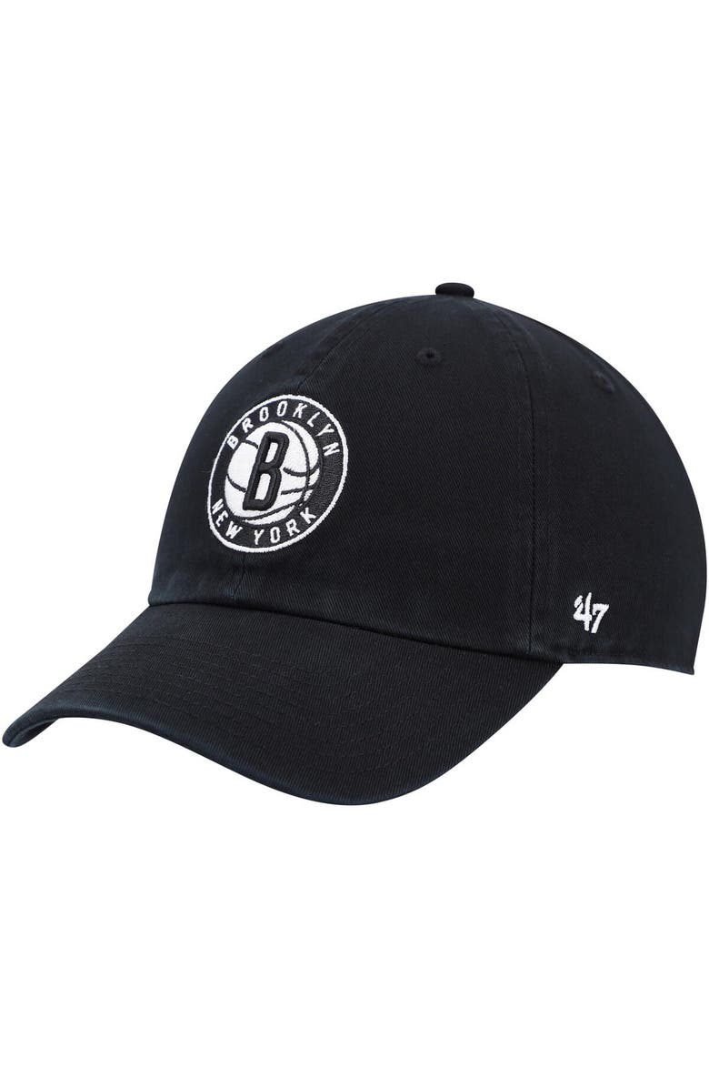 '47 Men's '47 Black Brooklyn Nets Alternate Logo Team Clean Up Adjustable Hat, Main, color,