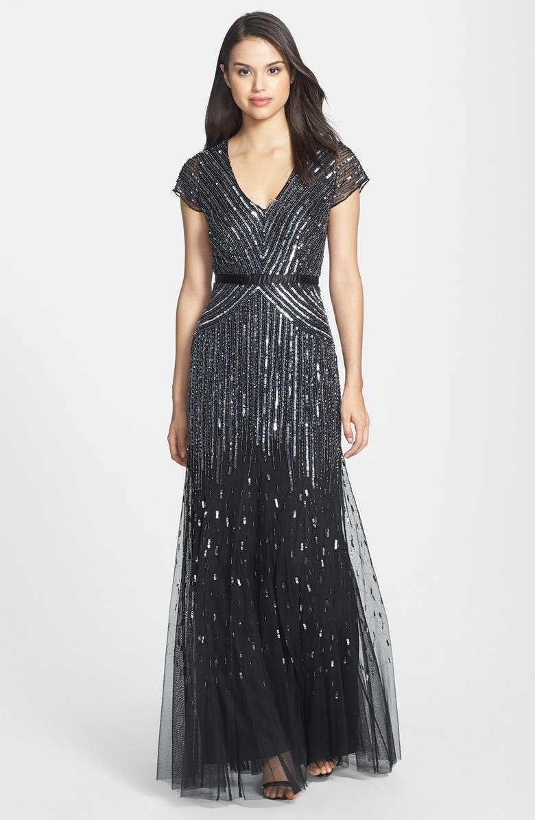 Adrianna Papell Embellished Mesh Gown, Main, color,