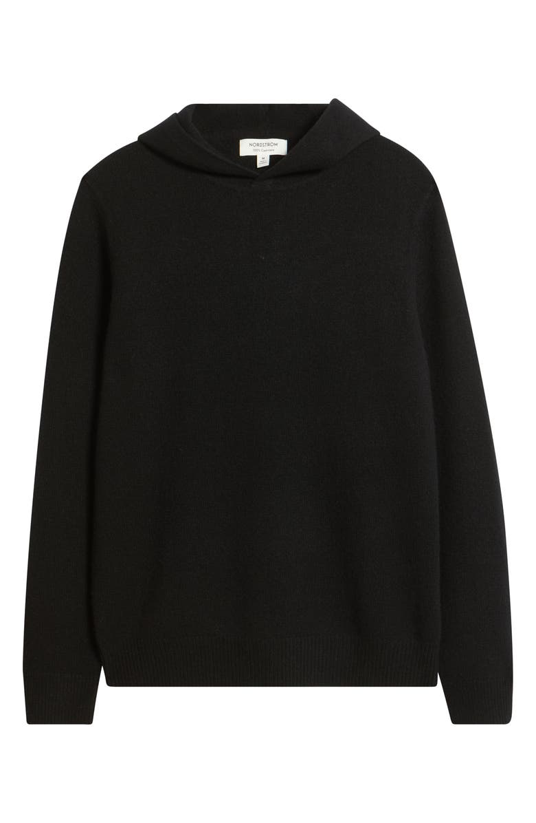 Nordstrom Luxe Cashmere Hooded Sweater, Alternate, color, Black Caviar