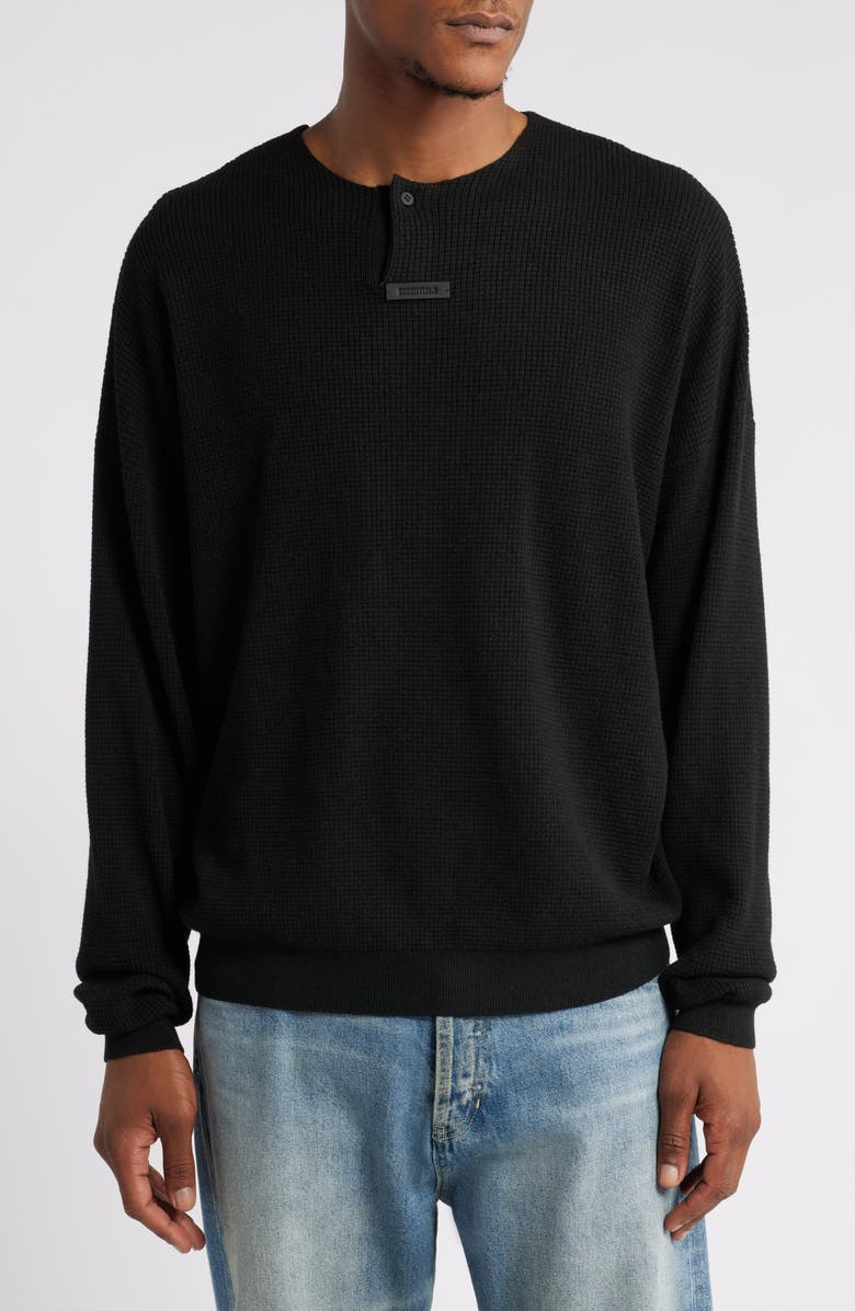 Fear of God Essentials Gender Inclusive Waffle Knit Henley Sweater, Main, color, 