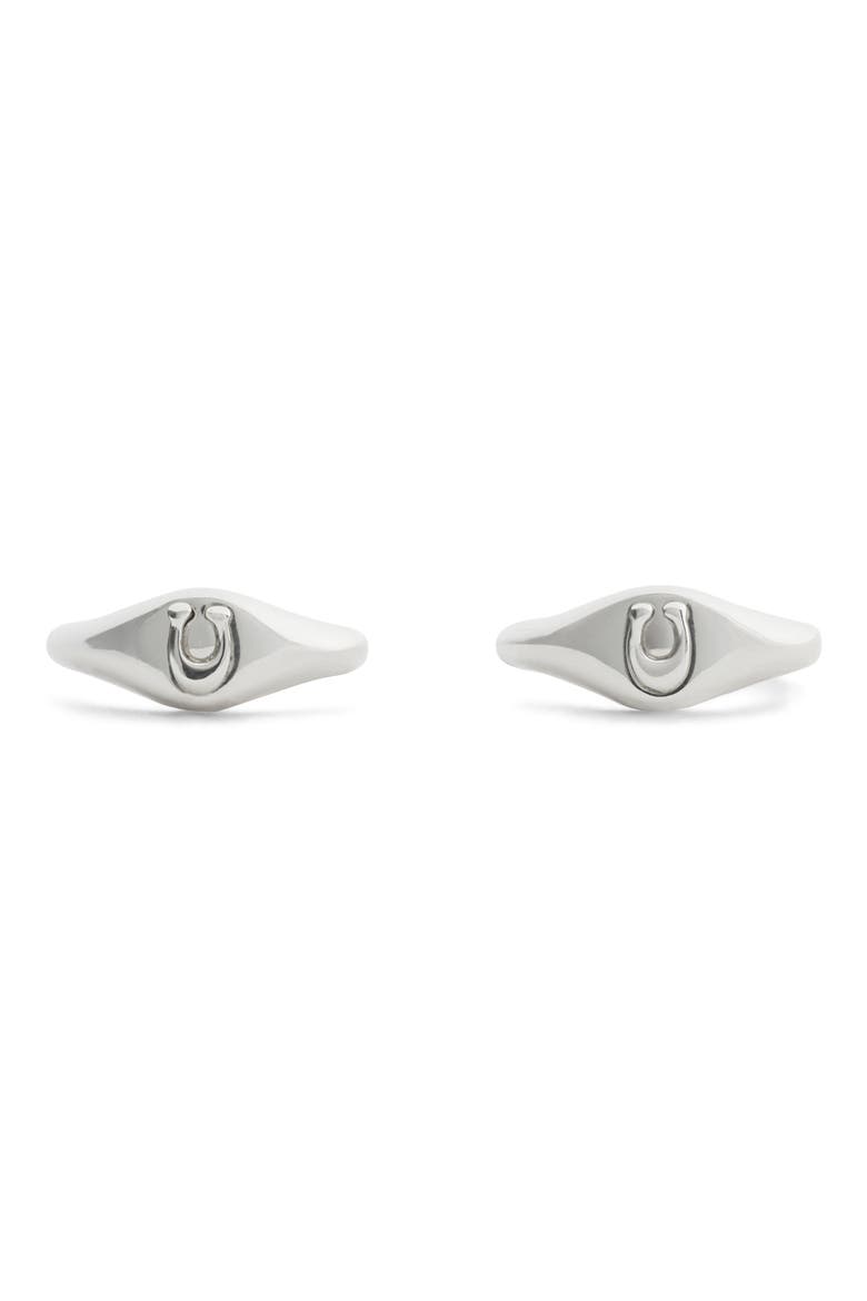 Signet C Huggie Hoop Earrings, Alternate, color, RHODIUM