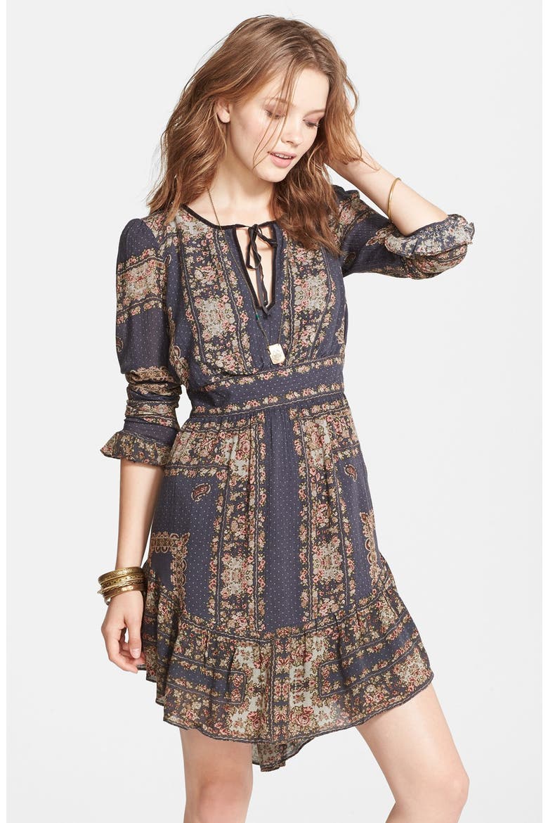 'Bridgette' Print Ruffle Hem Dress, Main, color, BLACK COMBO