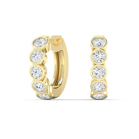 Bezel Lab Diamond Huggie in 14K Gold