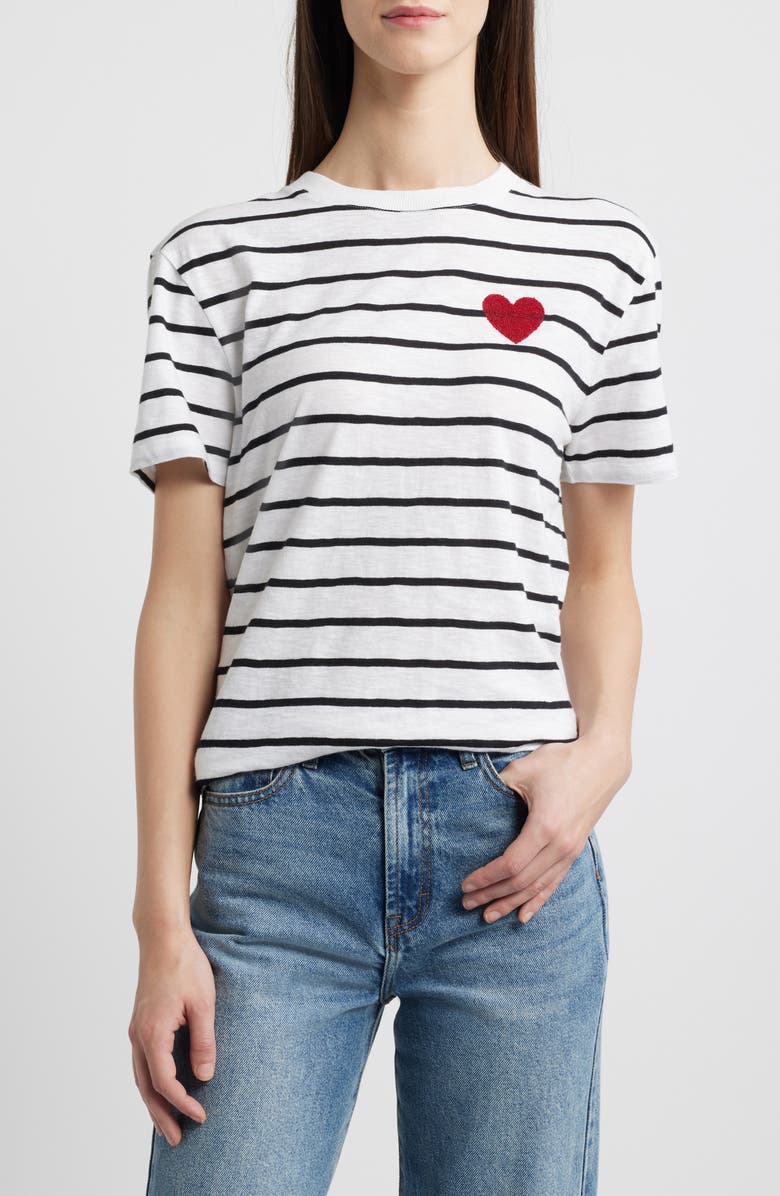 Caslon<sup>®</sup> Stripe Heart Embellished Cotton T-Shirt, Main, color, 