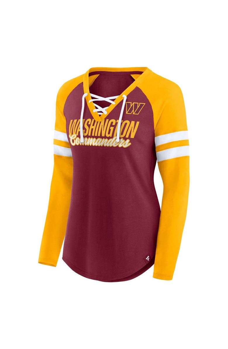 FANATICS Women's Fanatics Branded Burgundy/Gold Washington Commanders True to Form Raglan Lace-Up V-Neck Long Sleeve T-Shirt, Alternate, color, 