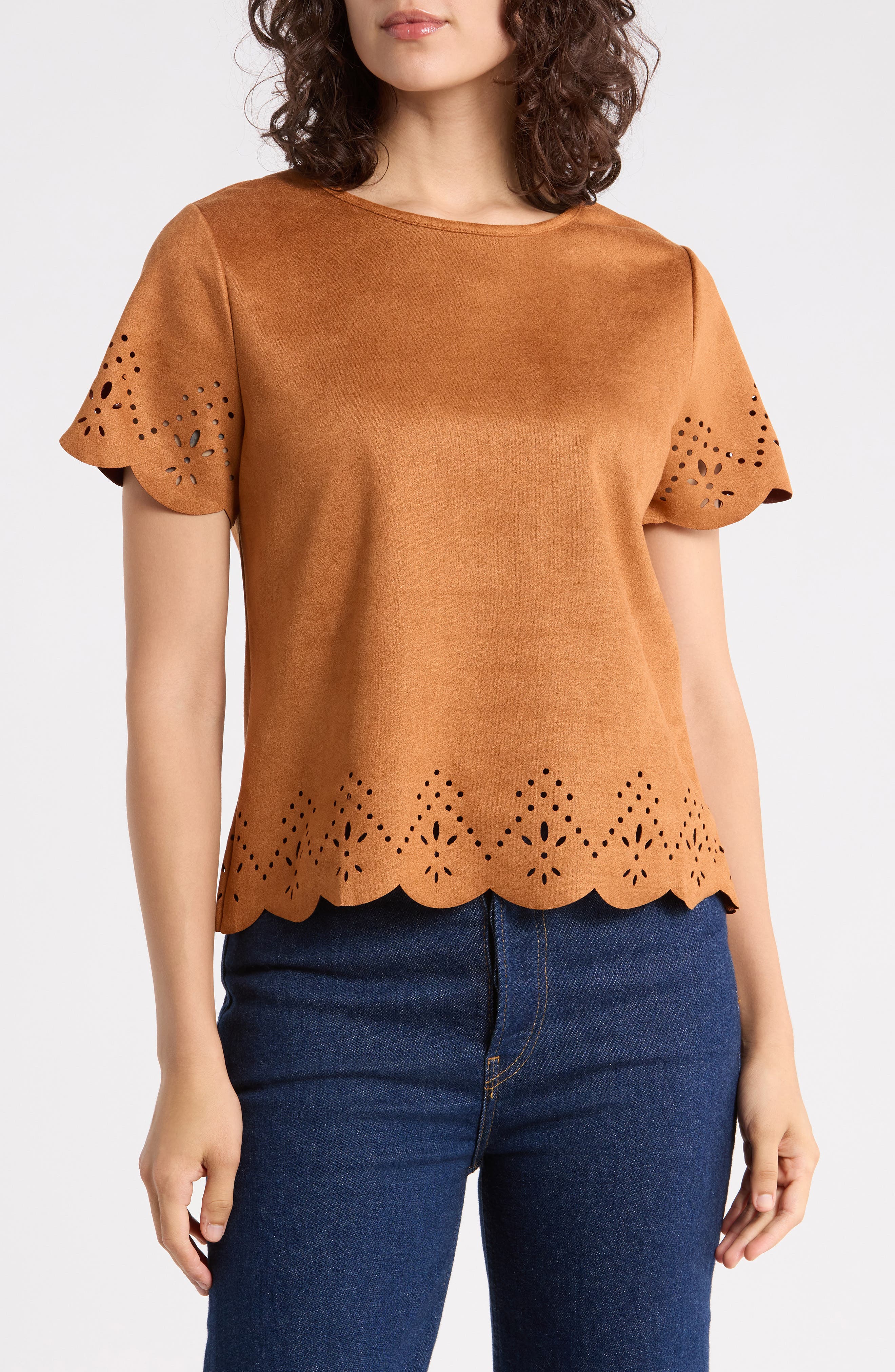 Laser Cut Faux Suede Top