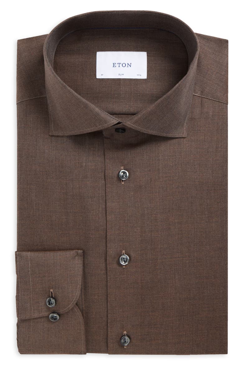 Slim Fit Cotton Dress Shirt, Alternate, color, MEDIUM BROWN