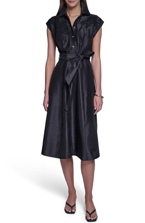Appliqué Tie Waist Shirtdress