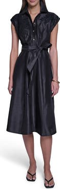 HALSTON Appliqué Tie Waist Shirtdress