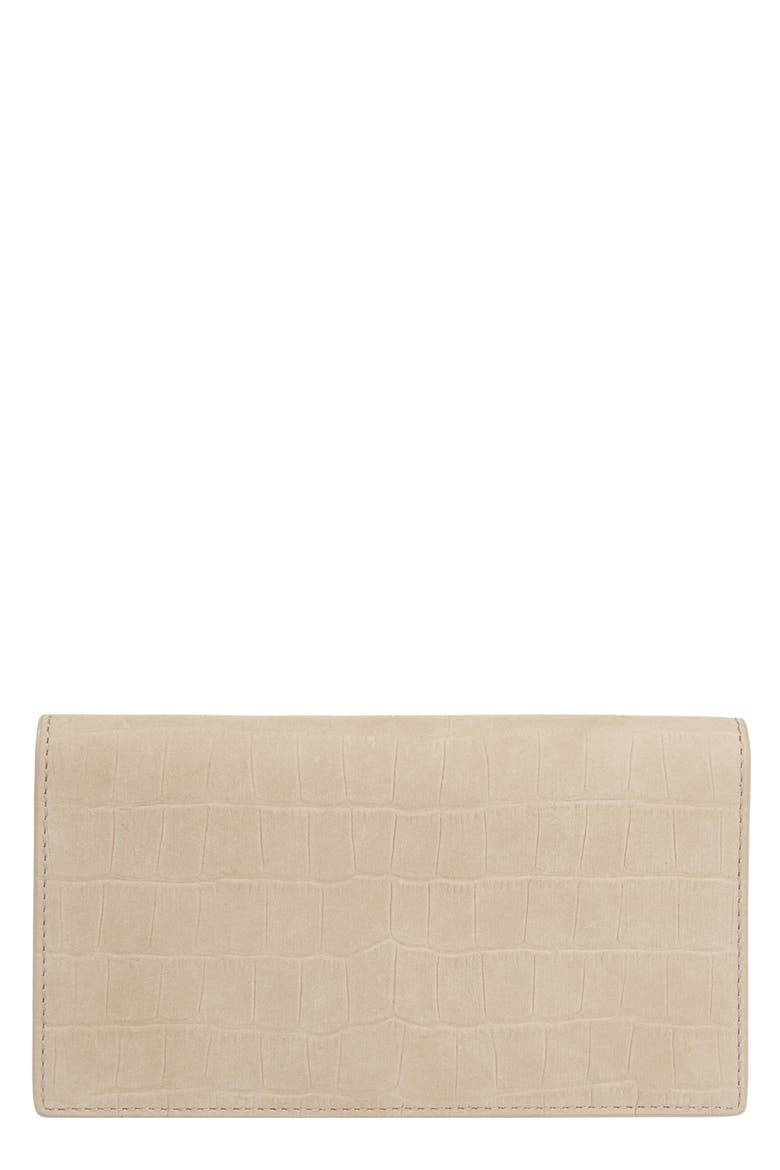 Continental Croc Embossed Nubuck Leather Wallet, Main, color, MARZIPAN