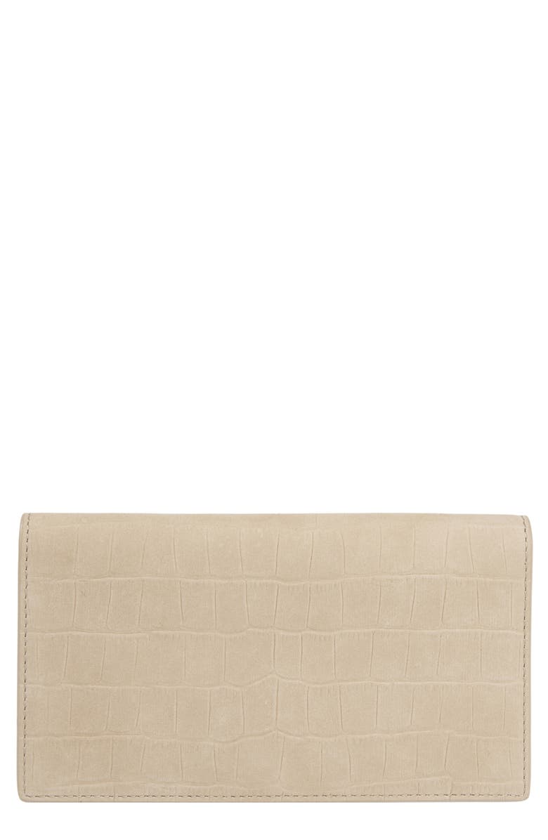 Vince Continental Croc Embossed Nubuck Leather Wallet, Main, color, Marzipan