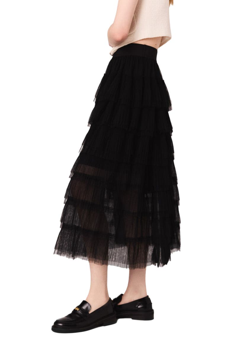 maje Tulle midi skirt, Alternate, color, Black