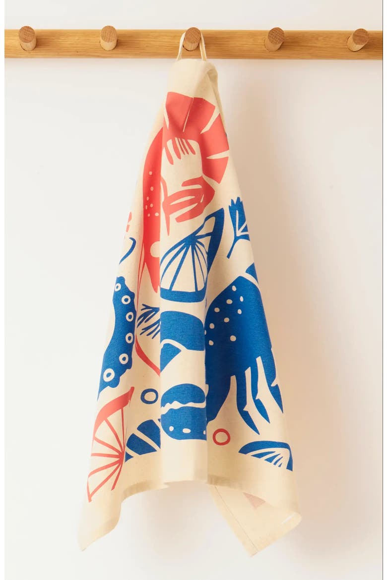 Tea Towels Set of 3 - Fish White / Lobster / Seafood Platter, Alternate, color, Tea Towel