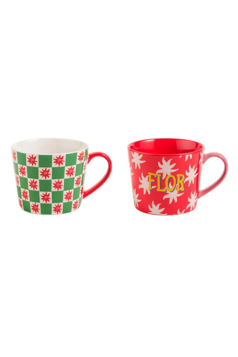 Flor Porcelain Mug 2 Pcs Set, Main, color, Green-Red