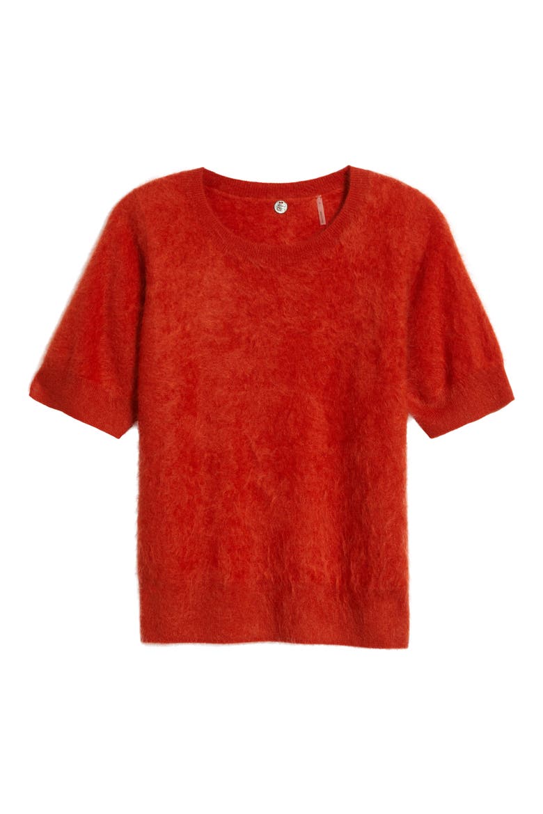 Brushed Cashmere Short Sleeve Sweater, Alternate, color, ROUGE