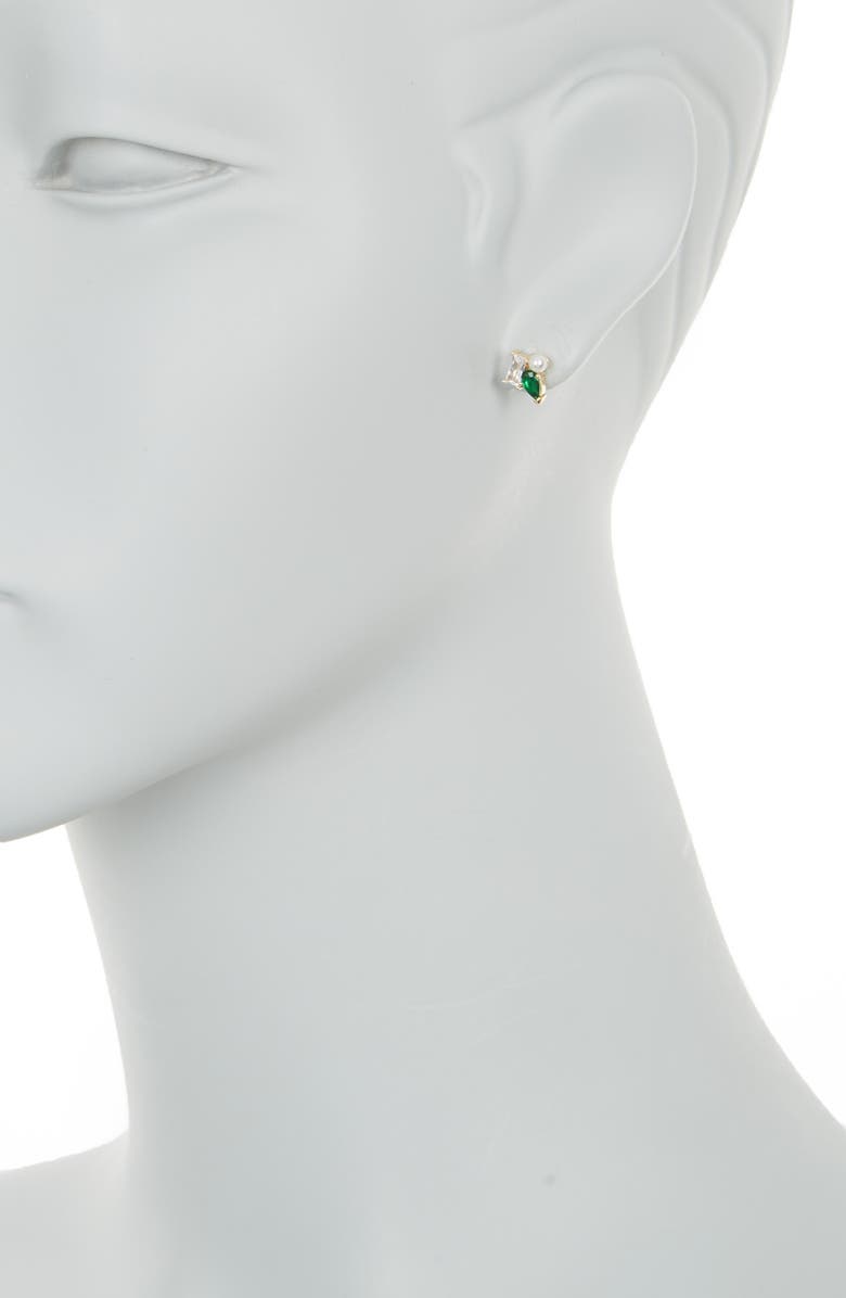NORDSTROM RACK CZ & Imitation Pearl Cluster Stud Earrings, Alternate, color,