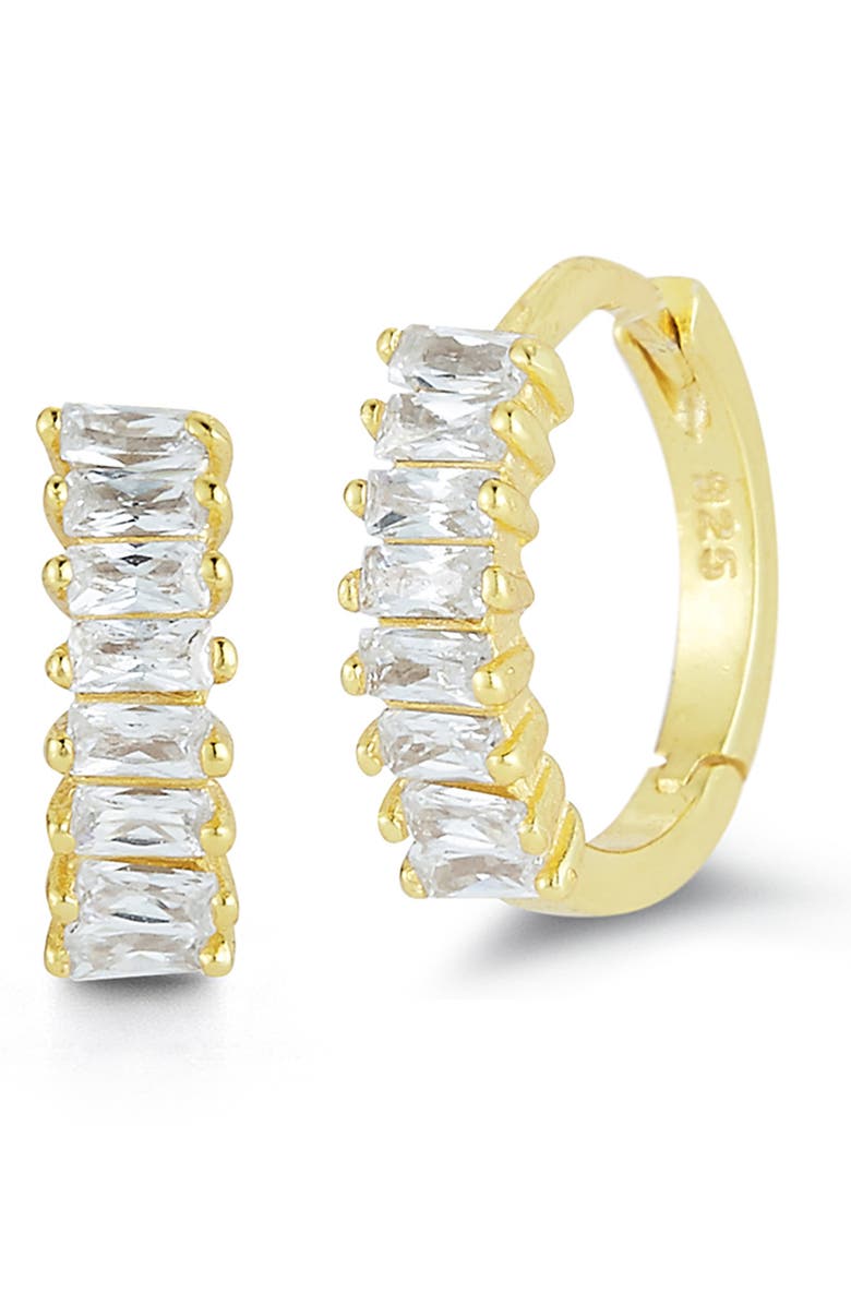 GLAZE JEWELRY Yellow Gold Vermeil Baguette-Cut CZ Huggie Hoop Earrings, Main, color, 