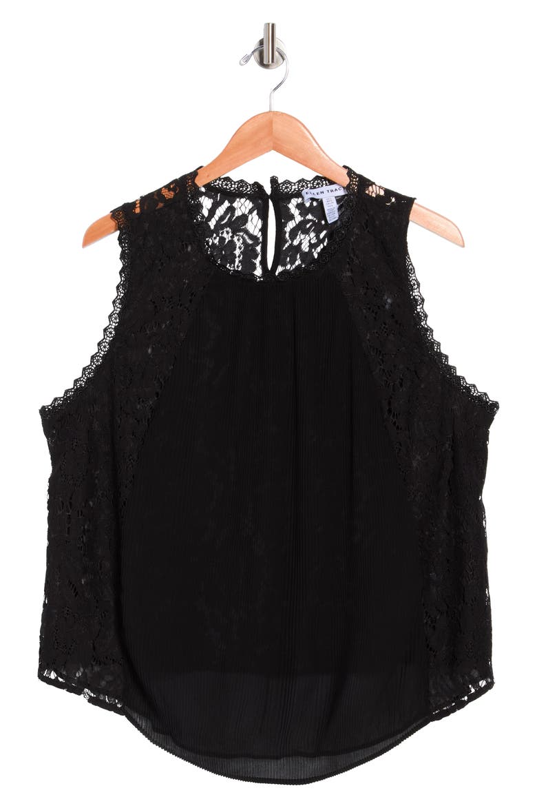 Mixed Media Sleeveless Top, Main, color, BLACK