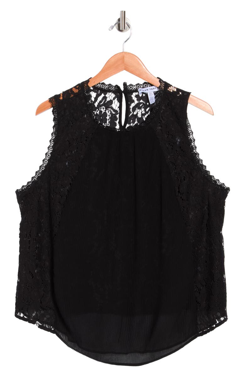 Ellen Tracy Mixed Media Sleeveless Top, Main, color, Black