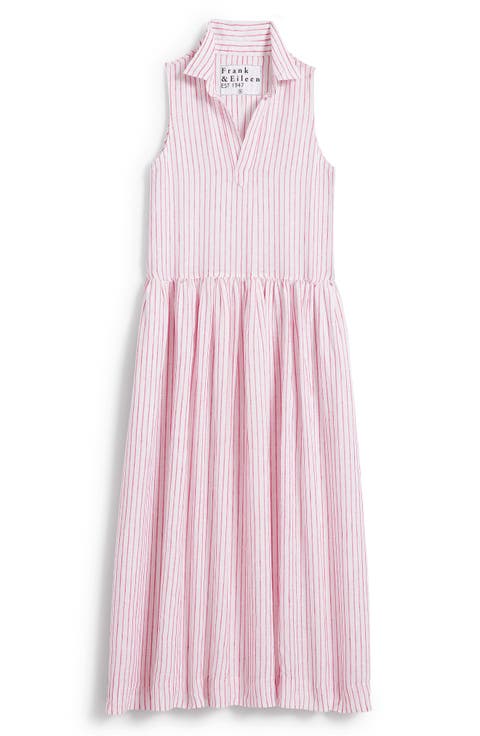 Stripe Linen Sleeveless Shirtdress
