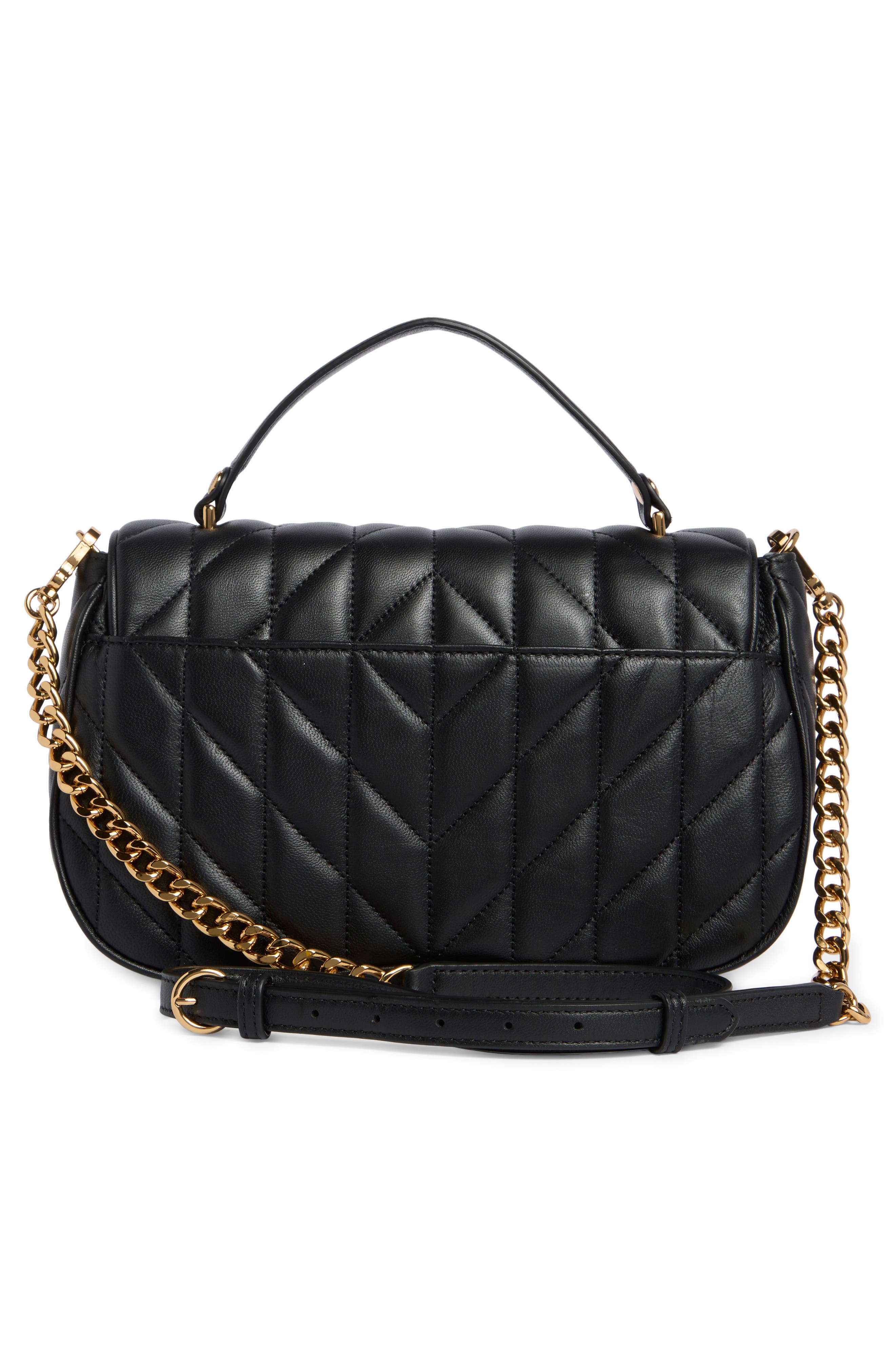 KARL LAGERFELD PARIS Lafayette Quilted Leather Satchel, Alternate, color, Black/ Gold